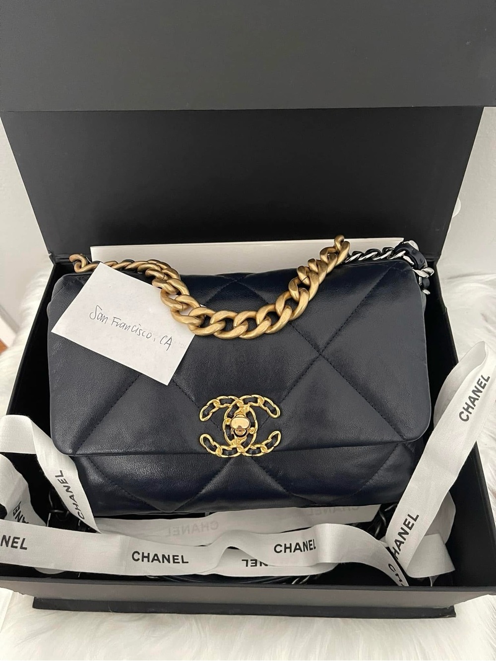 Chanel 19 Small Black Flap in Gold Hardware Microchipped